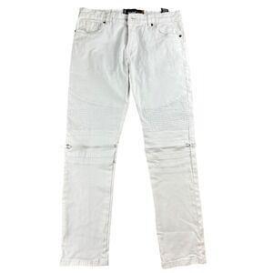 RAW X Jeans 34/30 White Skinny Moto Ribbed Knee Zippers Biker Style Streetwear